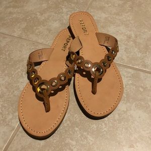 Report Tan w/ Gold Accent Sandals